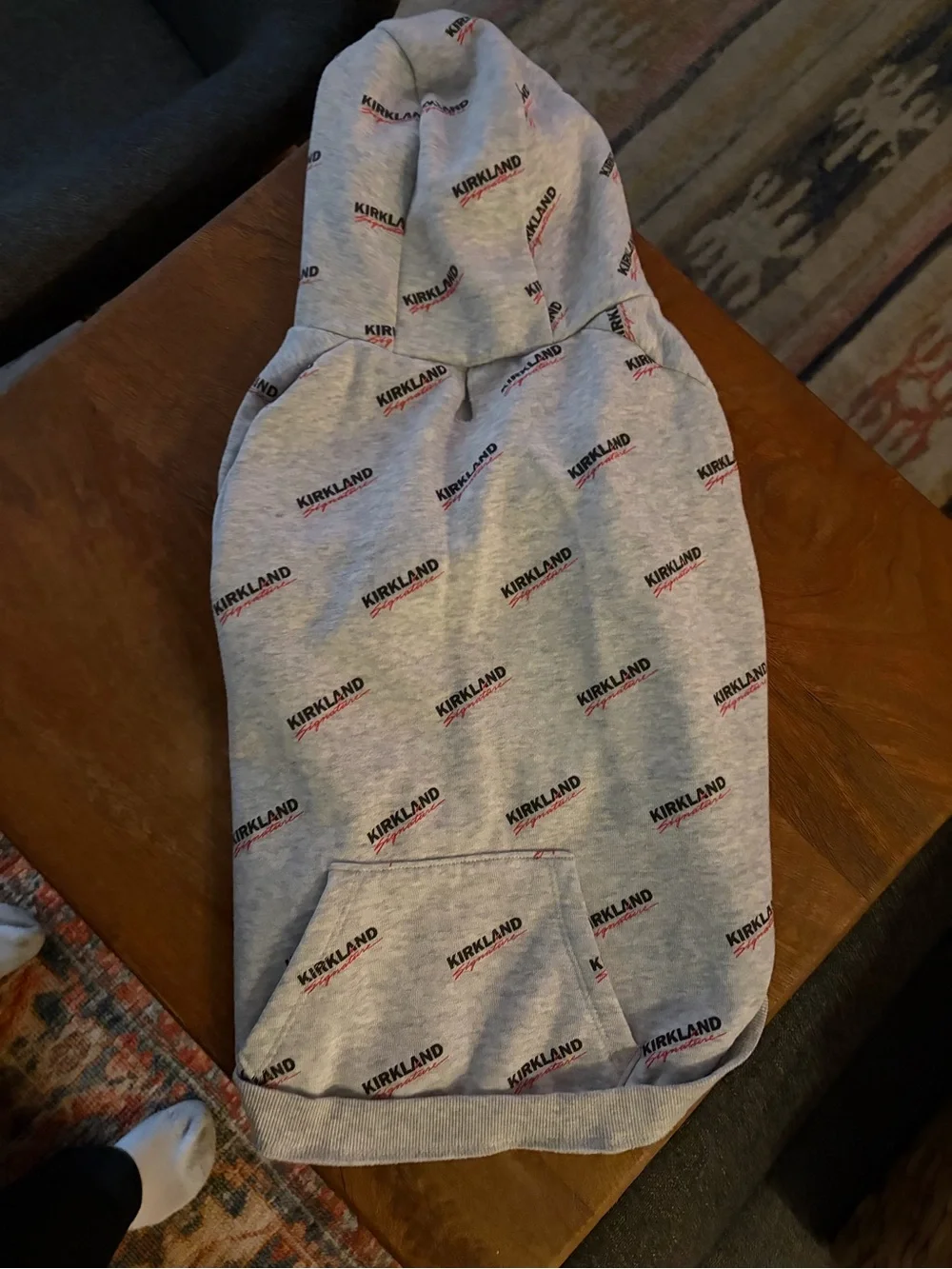 Kirkland Signature Light Gray Dog Hoodie with Logo Print
